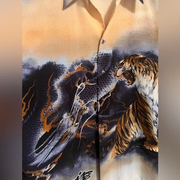 TIGER VS DRAGON VINTAGE BUTTON UP SHIRT VINTAGE - Picture 3 of 4